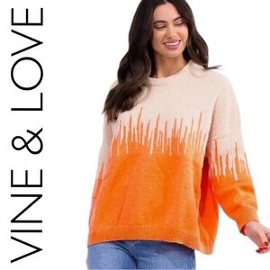 Vine & Love Women's Orange and Cream Sweater